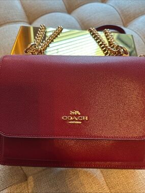 Coach Red Leather Crossbody with Gold Chain Strap
